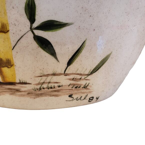 Vintage Hand Painted Bamboo Vase Signed 1984 Rare Vintage Vase Clay Pottery - Picture 14 of 15